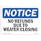 Signmission OSHA Notice, 5" Height, No Refunds Due To Weather Closing Sign, 7" X 5", Landscape OS-NS-D-57-L-14772 - alternate 1